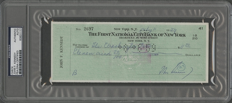 1959 John F. Kennedy Signed and Encapsulated  Check (PSA/DNA)